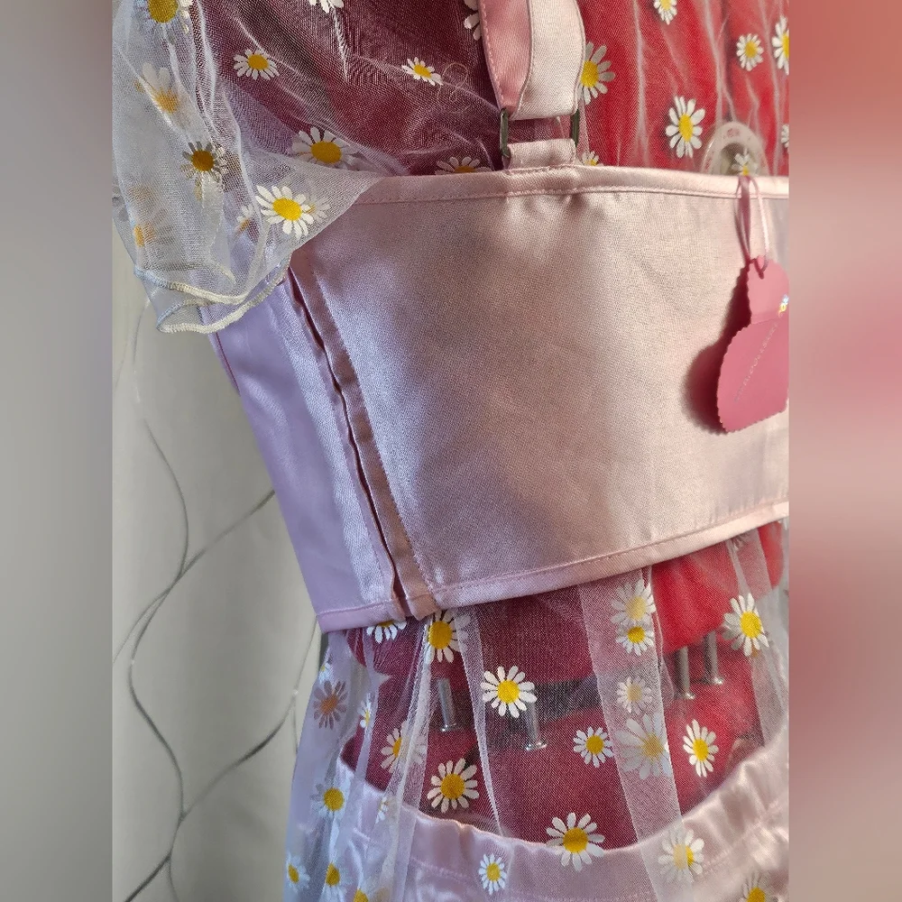 Dolls Kill Sugar Thrillz Pink Satin Underbust & Biker Shorts +Extra Mesh Flower - Picture 10 of 12